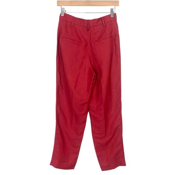 Brunello Cucinelli Red Linen Blend Tapered Leg High Rise Pleated Trousers Size 0 - Picture 6 of 11